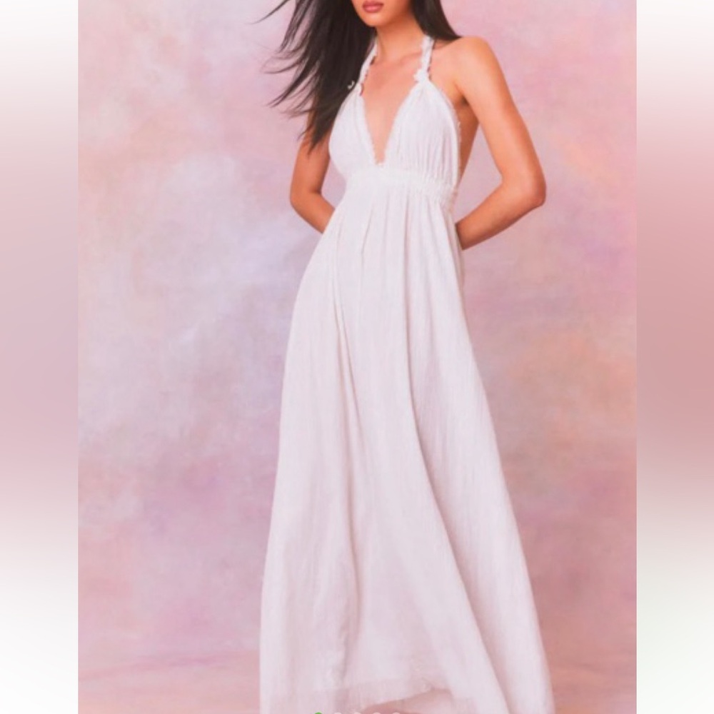 LoveShackFancy White / Silver Love Halter Maxi Dress